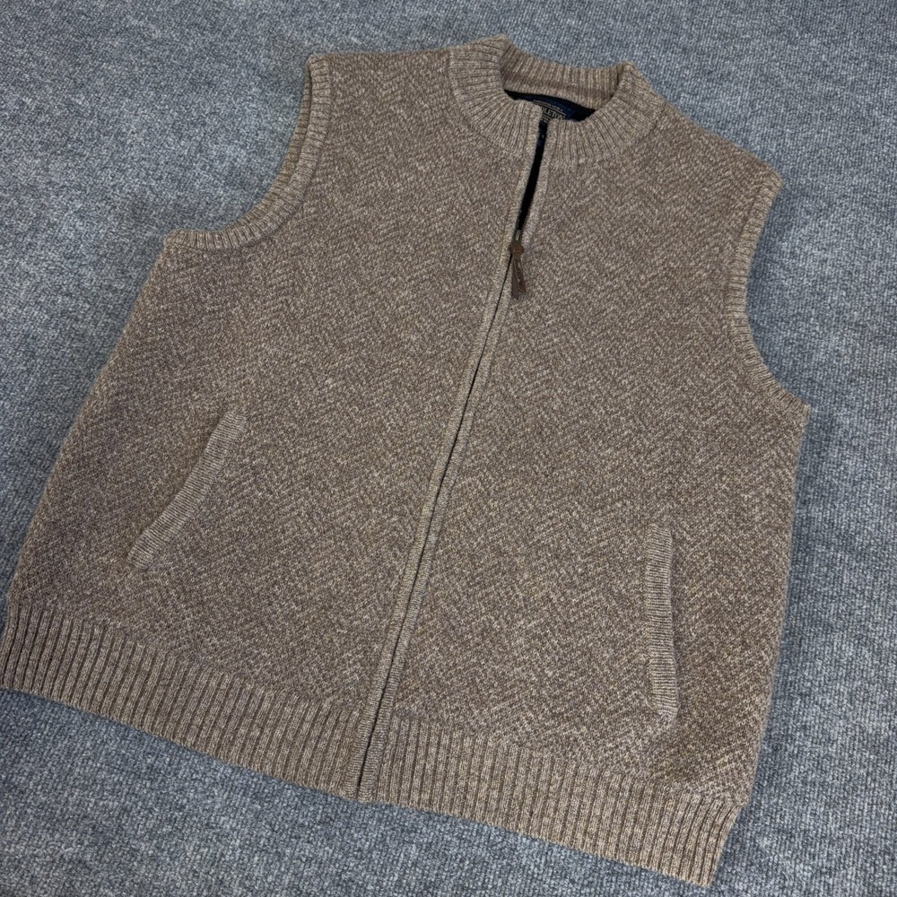 Pendleton Sweater Vest Jacket Men XL Tan Washable Wool Full Zip Fleece Lined